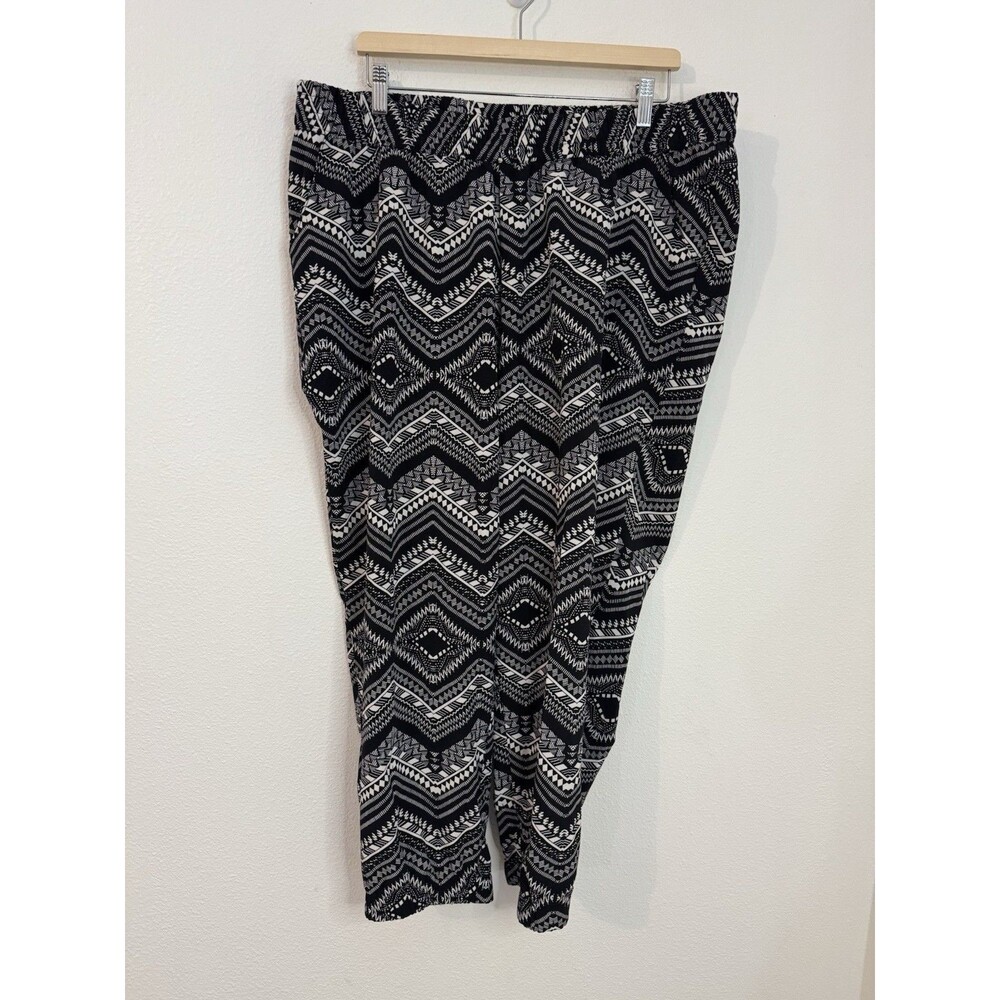 Sierra Sky Pants Joggers Black/White Patterned Elastic Waist  Size XL Boho Aztec